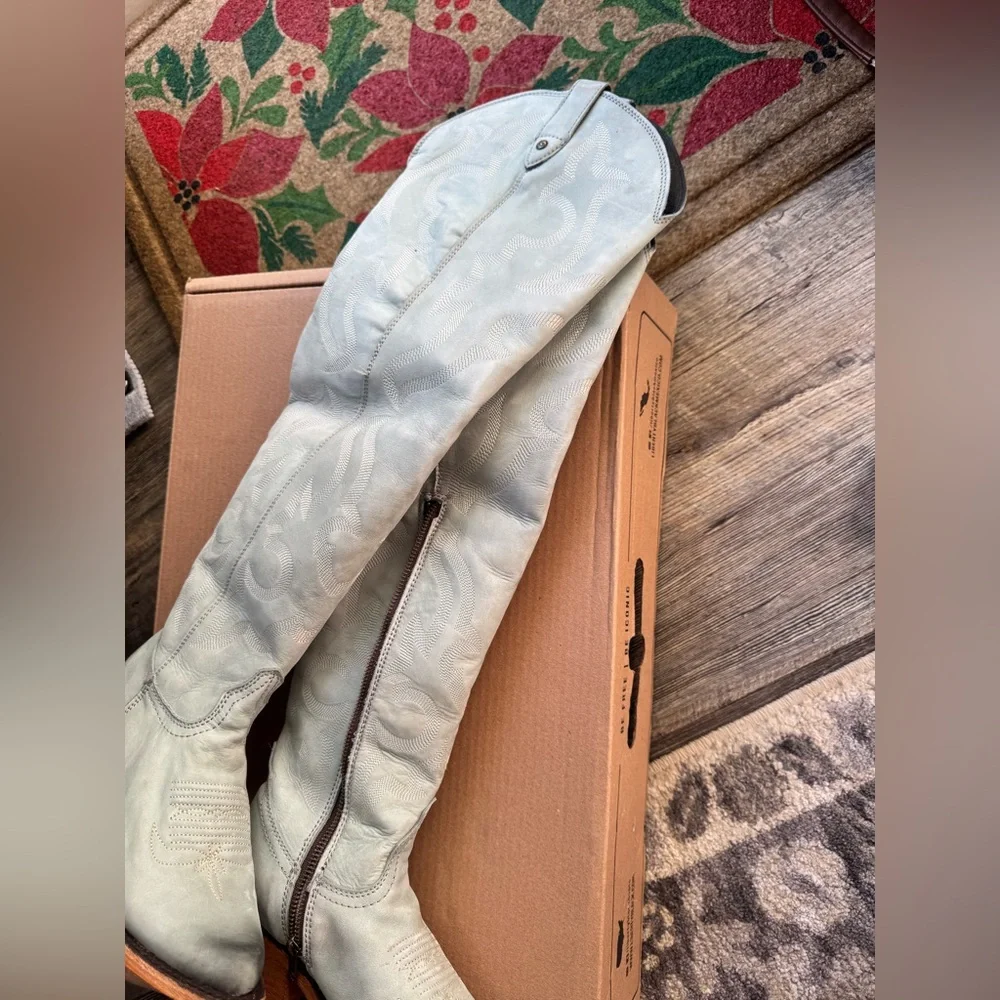 LIBERTY Black Allyssa Over the Knee Western Cowboy Boots in Light Blue